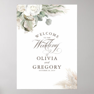 Pampas Grass Floral Elegant Fall Wedding Welcome Poster