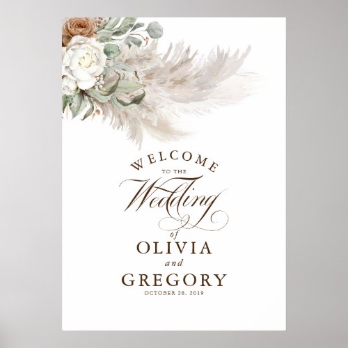 Pampas Grass Floral Elegant Fall Wedding Welcome Poster