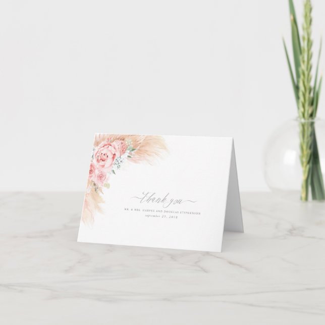 Pampas Grass Floral Elegant Wedding Thank You Card (Front)