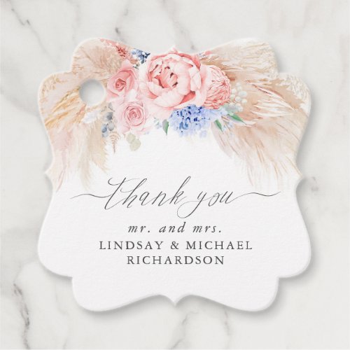 Pampas Grass Floral Elegant Wedding Thank You Favor Tags