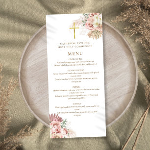 Pampas Grass Floral First Holy Communion Menu