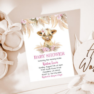 Pampas Grass Floral Highland Cow Boho Baby Shower Invitation