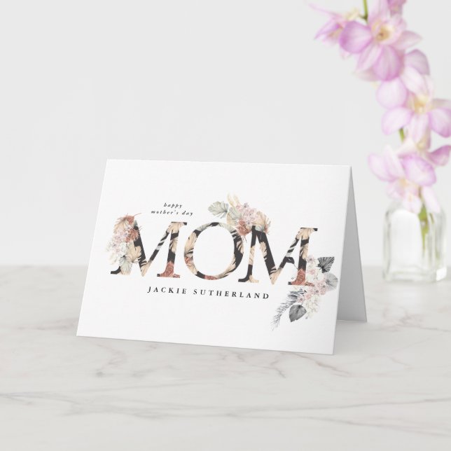 Pampas Grass Floral Photo Boho Modern Mom Day Card (Orchid)