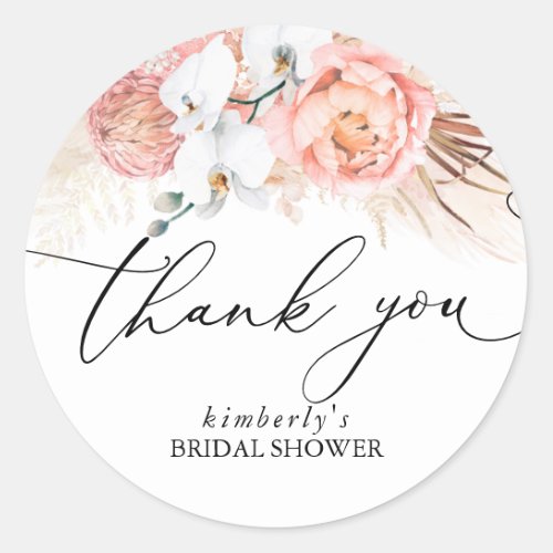 Pampas Grass Floral Pink Any Event Thank You Classic Round Sticker