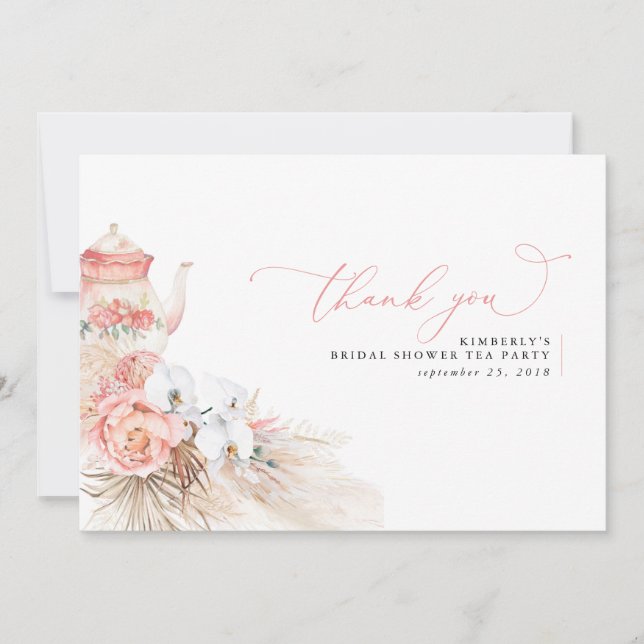 Pampas Grass Floral Pink Bridal Shower Thank You (Front)