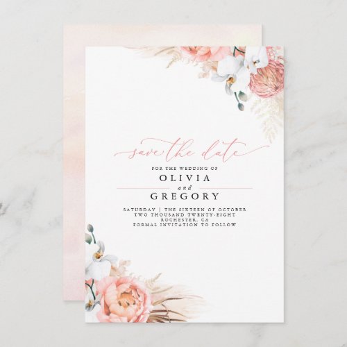 Pampas Grass Floral Pink Save the Date Announcement