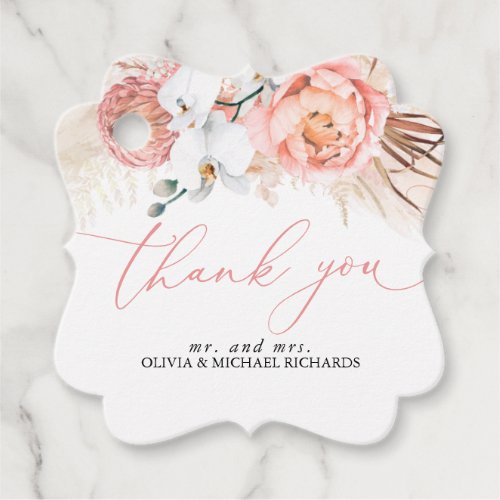 Pampas Grass Floral Pink Wedding Thank You Favor Tags