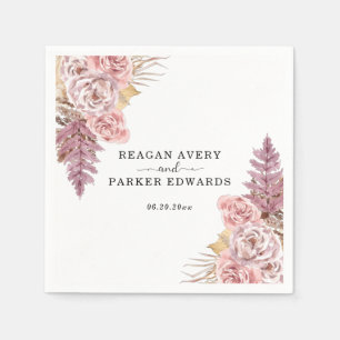 Pampas Grass Floral Purple Custom Wedding Napkins