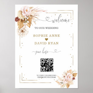 Pampas Grass Floral QR Code Wedding Welcome Sign