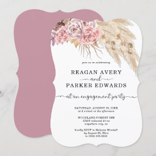 Pampas Grass Floral Rose and Purple Engagement Invitation