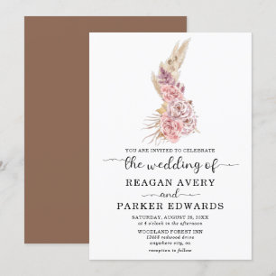 Pampas Grass Floral Rose Purple Wedding Invitation