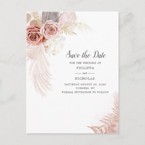 Pampas Grass Floral Script Save The Date Announcement Postcard