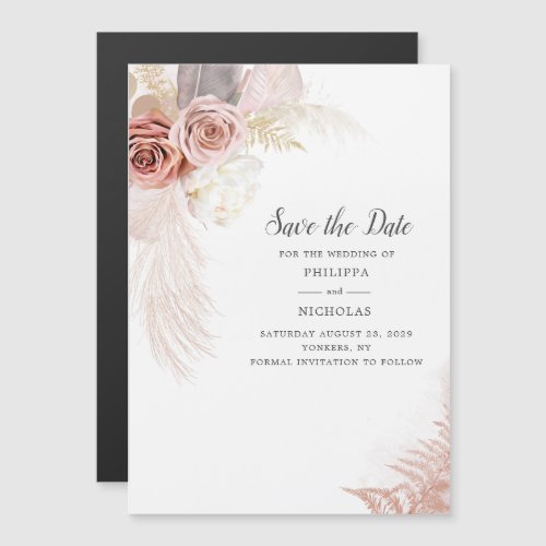 Pampas Grass Floral Script Wedding Save The Date Magnetic Invitation