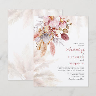 Pampas Grass Floral Tan Terracotta Wedding Note Card