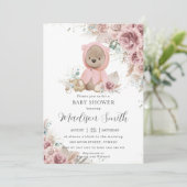 Pampas Grass Floral Teddy Bear Girl Baby Shower Invitation (Standing Front)