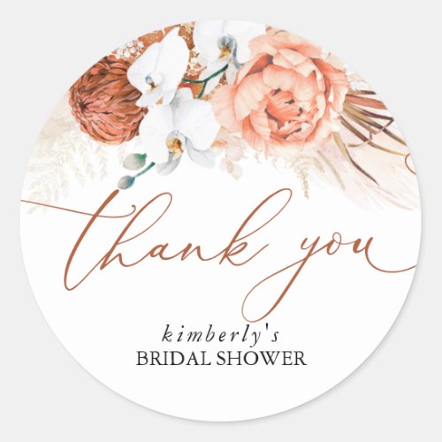 Pampas Grass Floral Terracotta Any Event Thank You Classic Round Sticker