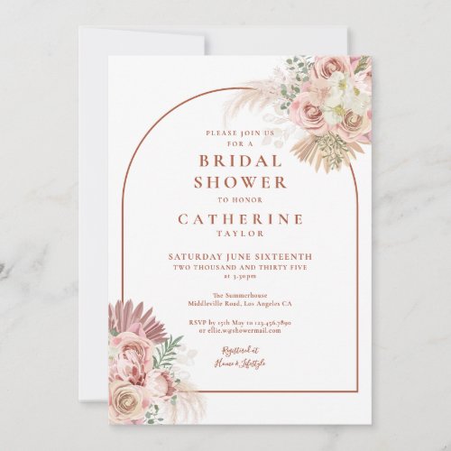 Pampas Grass Floral Terracotta Arch Bridal Shower Invitation