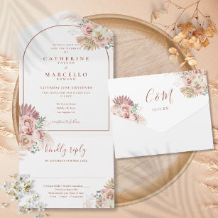 Pampas Grass Floral Terracotta Arch Wedding All In All In One Invitation