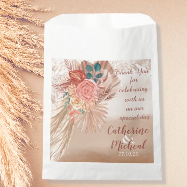 Pampas Grass Floral Terracotta Boho Chic Wedding  Favor Bag (Creator Uploaded)
