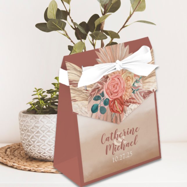 Pampas Grass Floral Terracotta Boho Chic Wedding  Favor Boxes (Creator Uploaded)