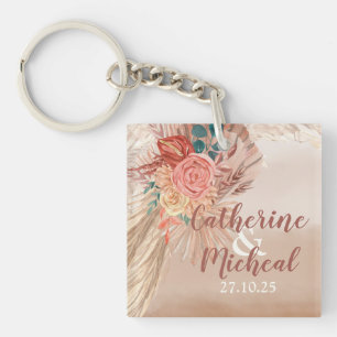 Pampas Grass Floral Terracotta Boho Chic Wedding Keychain