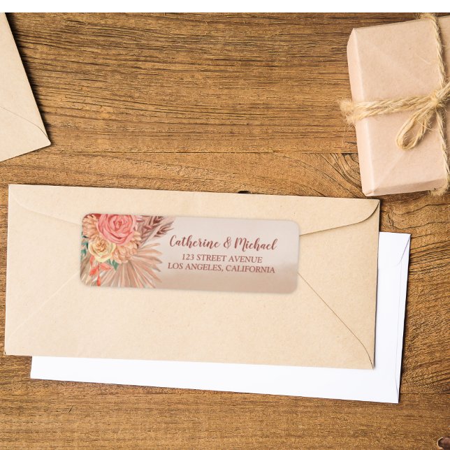Pampas Grass Floral Terracotta Boho Chic Wedding Label (Creator Uploaded)
