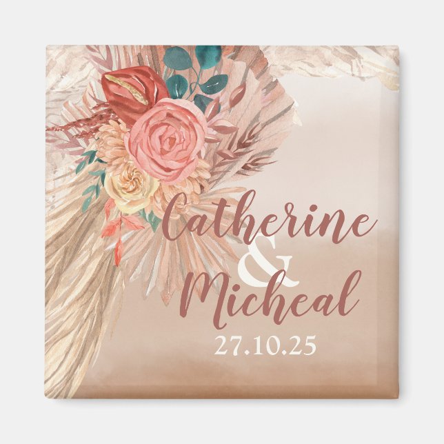 Pampas Grass Floral Terracotta Boho Chic Wedding Magnet (Front)