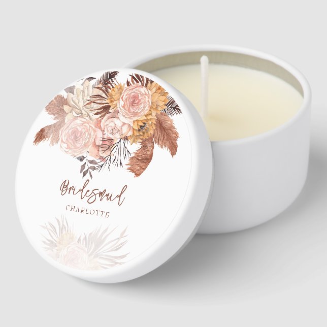 Pampas Grass Floral Terracotta Bridesmaid Wedding Mini Candle Favors (Corner)