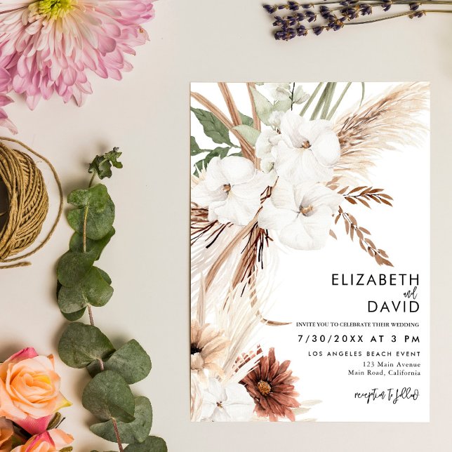 Pampas Grass Floral Terracotta Elegant Wedding Invitation (Creator Uploaded)