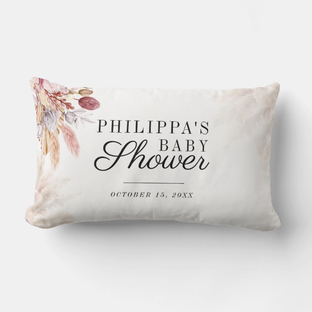Pampas Grass Floral Terracotta Girl Baby Shower Lumbar Pillow (Front)