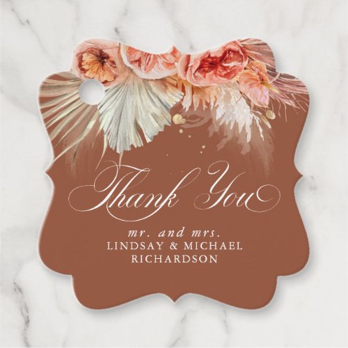 Pampas Grass Floral Terracotta Rust Thank You Favor Tags