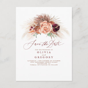 Pampas Grass Floral Terracotta Save the Date Announcement Postcard