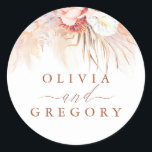 Pampas Grass Floral Terracotta Wedding Classic Round Sticker<br><div class="desc">Pampas grass floral terracotta wedding stickers</div>