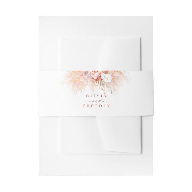 Pampas Grass Floral Terracotta Wedding Invitation Belly Band (Front Example)