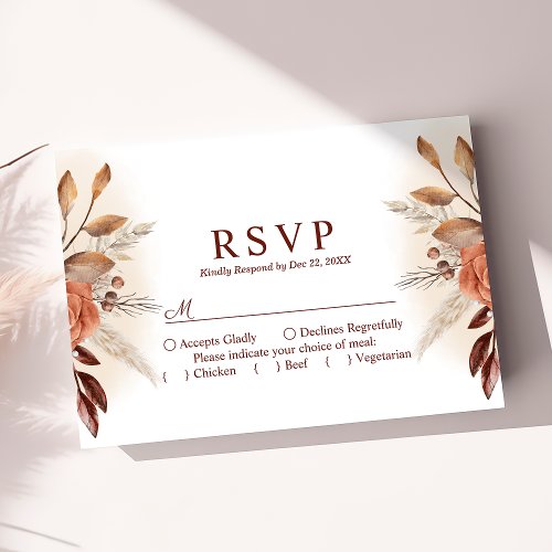 Pampas Grass Floral Terracotta Wedding Rsvp Card