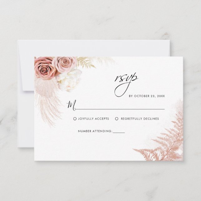 Pampas Grass Floral Terracotta Wedding RSVP Card (Front)