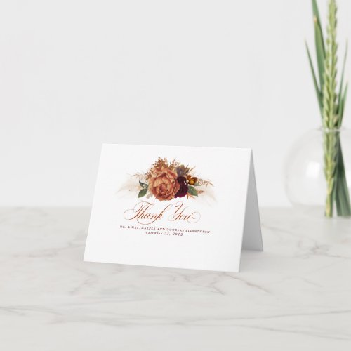 Pampas Grass Floral Terracotta Wedding Thank You Card