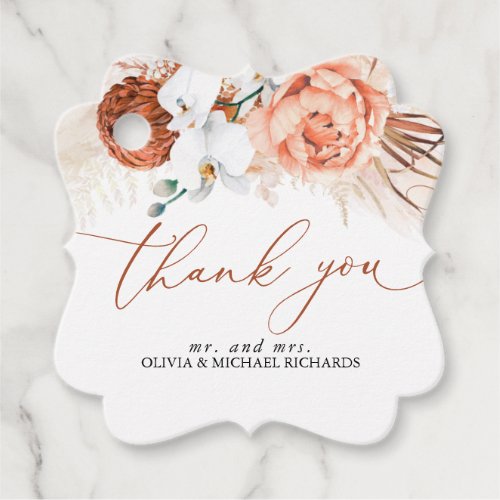 Pampas Grass Floral Terracotta Wedding Thank You Favor Tags