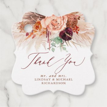 Pampas Grass Floral Terracotta Wedding Thank You Favor Tags by lovelywow at Zazzle