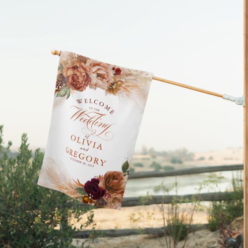 Pampas Grass Floral Terracotta Wedding Welcome House Flag