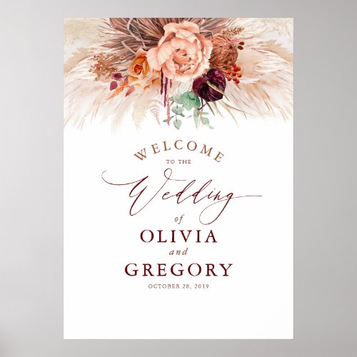 Pampas Grass Floral Terracotta Wedding Welcome  Po Poster