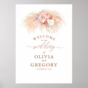 Pampas Grass Floral Terracotta Wedding Welcome Poster