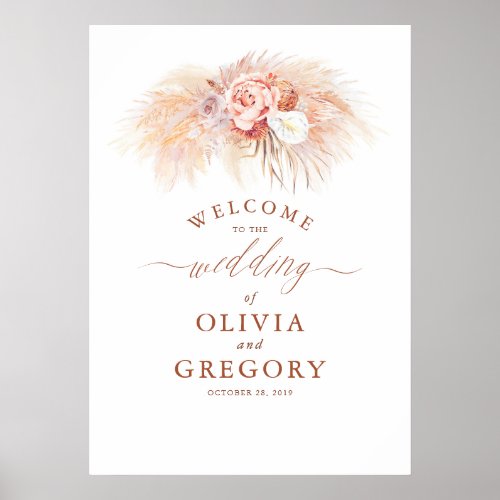 Pampas Grass Floral Terracotta Wedding Welcome  Poster