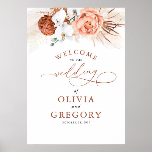Pampas Grass Floral Terracotta Wedding Welcome Poster
