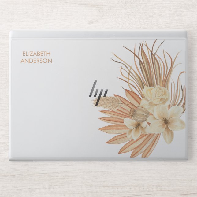 Pampas Grass Floral Tropical Jungle monogram HP Laptop Skin (Front)