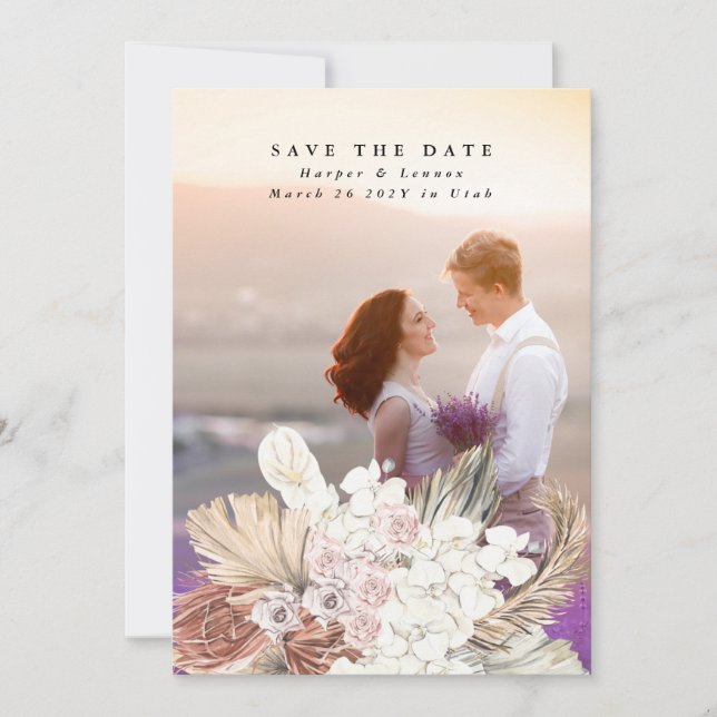 Pampas Grass Floral Tropical Jungle Save The Date (Front)