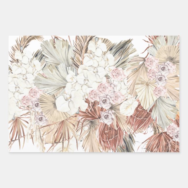 Pampas Grass Floral Tropical Jungle Wrapping Paper Sheets (Front)
