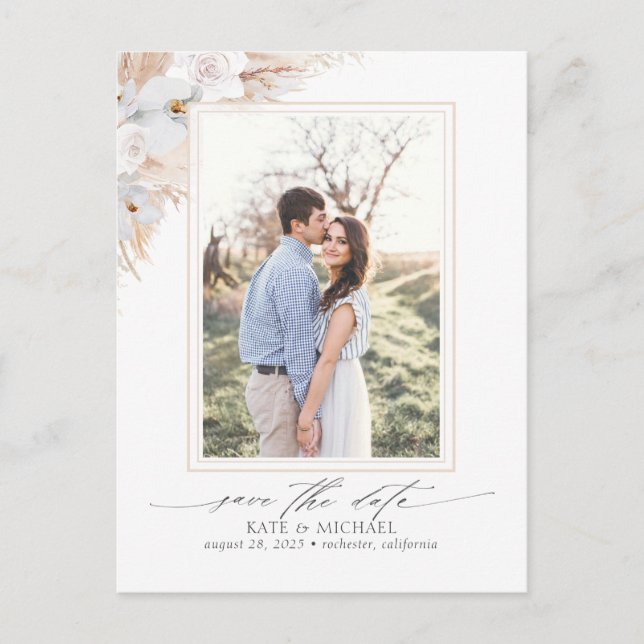 Pampas Grass Floral Tropical Save the Date Photo Announcement Postcard (Front)