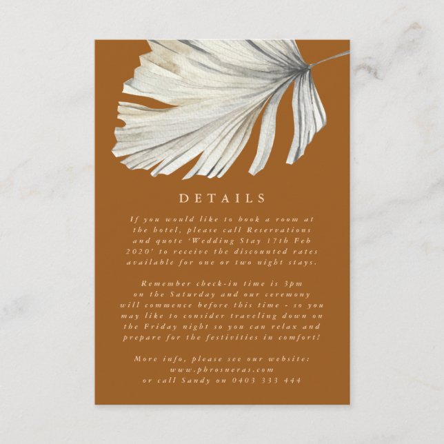 Pampas Grass Floral Tropical Wedding Details Enclosure Card (Front)