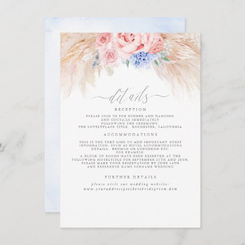 Pampas Grass Floral Wedding Details Enclosure Card